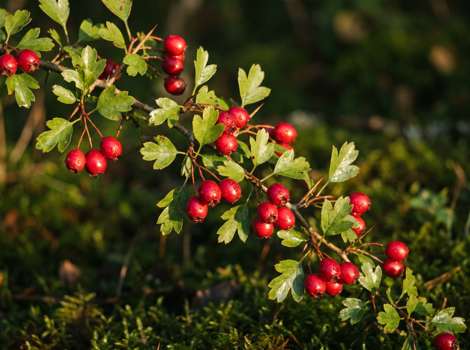 Hawthorn branch with ripe haws